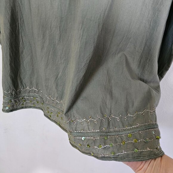 Junonia Tunic Top Size 4X Green Embroidered Cotton Sequins India Lightweight - Picture 4 of 11
